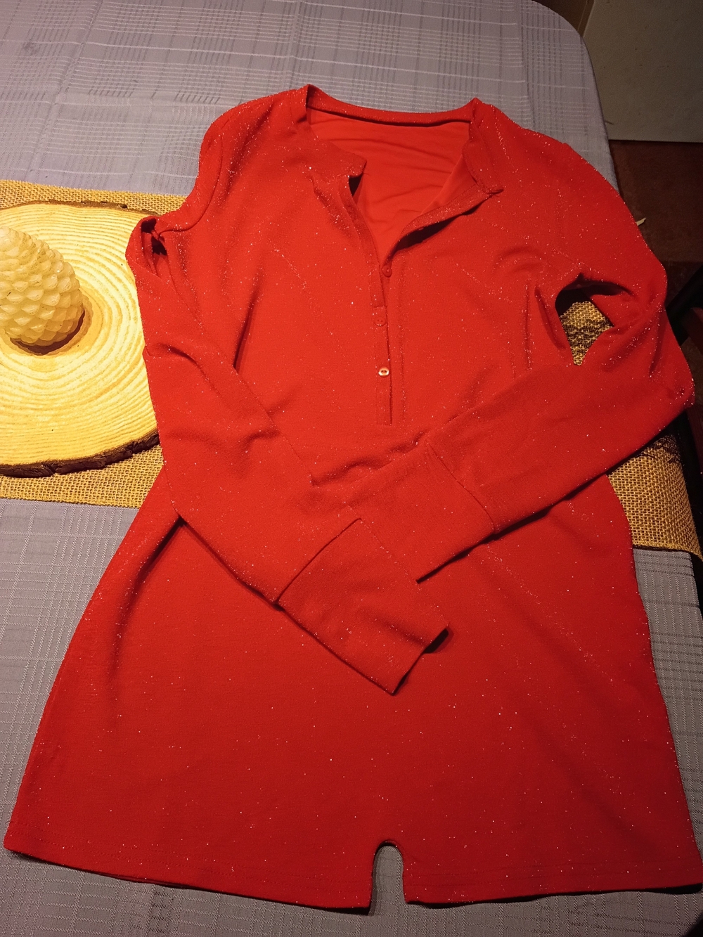 Red Long-Sleeve Sparkle Romper Woman's